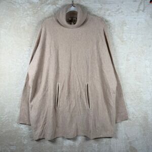 Garnet Hill Merino Wool Cashmere Turtleneck Tunic Sweater Tan Beige Medium